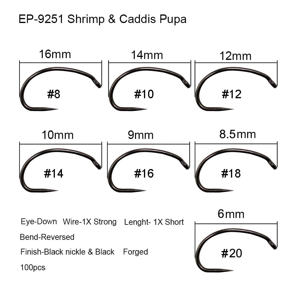 Lot de 50 hameçons de pêche à la mouche sans ardillon pour sèche, nymphe et crevette,