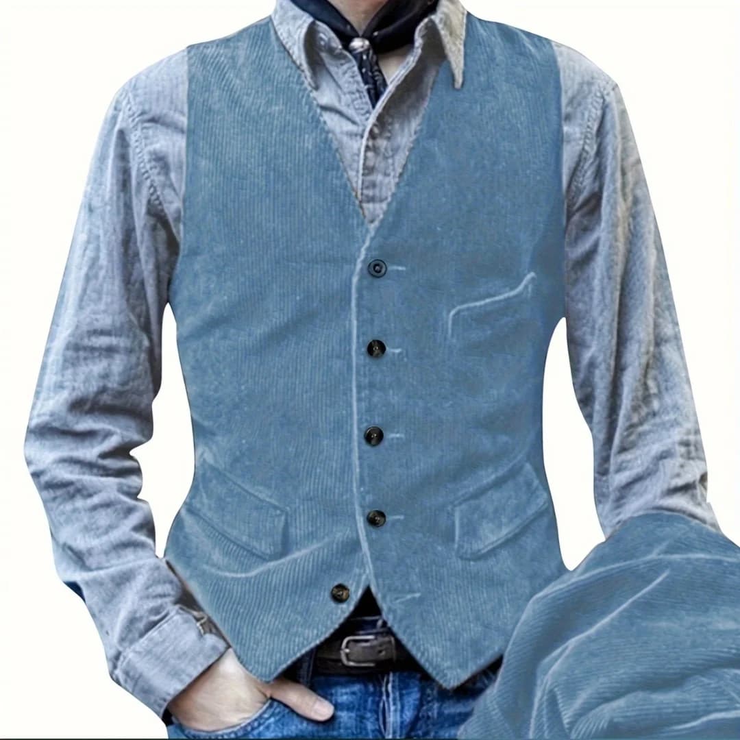 Gilet de pêche en velours côtelé élégant - Veste sans manches V-neck pour printemps et automne