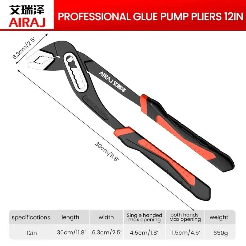 Pince multiprise adhésive AIRAJ 8/10/12 pouces pour plomberie et travaux industriels qualité professionnelle