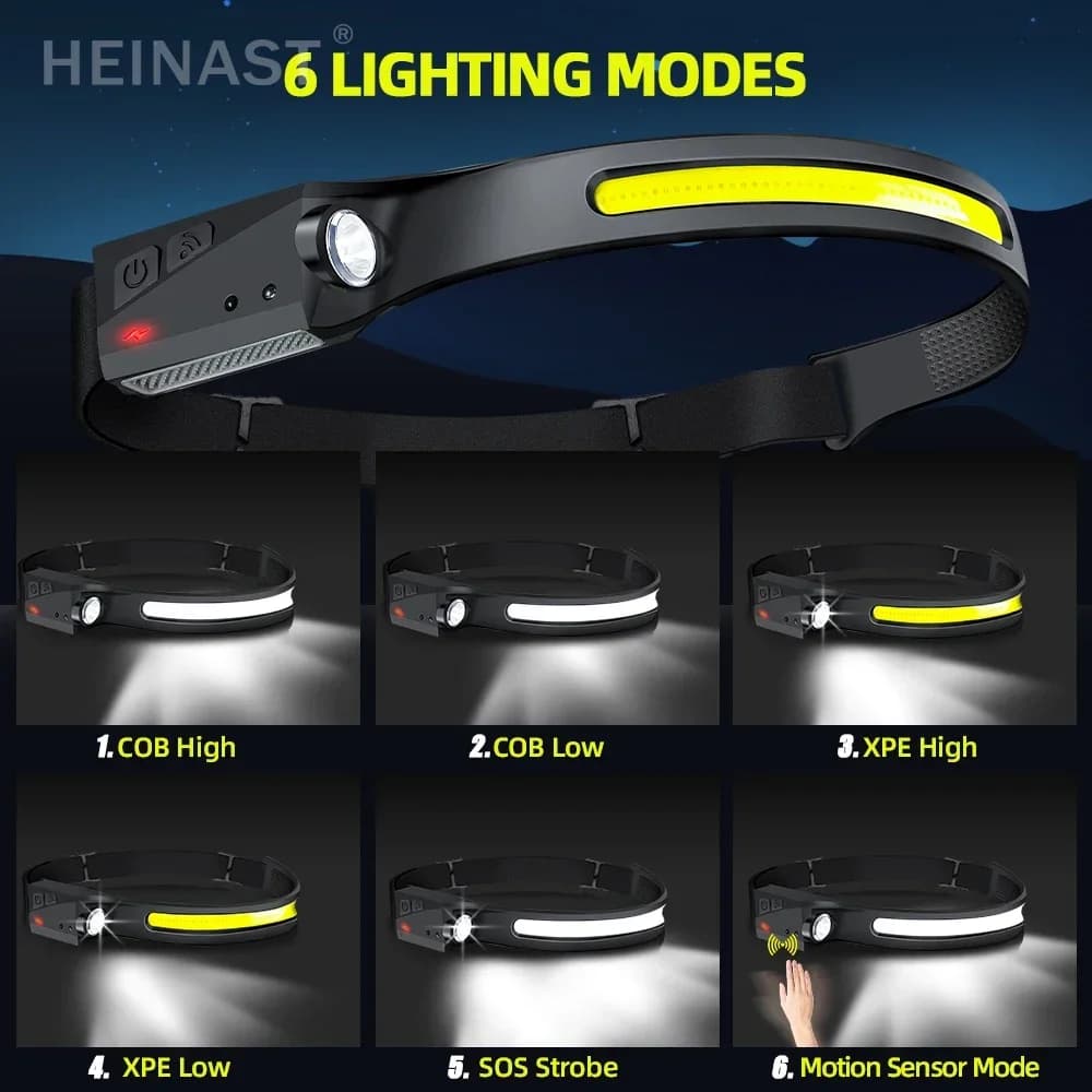 Frontale LED avec capteur batterie intégrée USB rechargeable 1-10 pièces pour pêche camping recherche