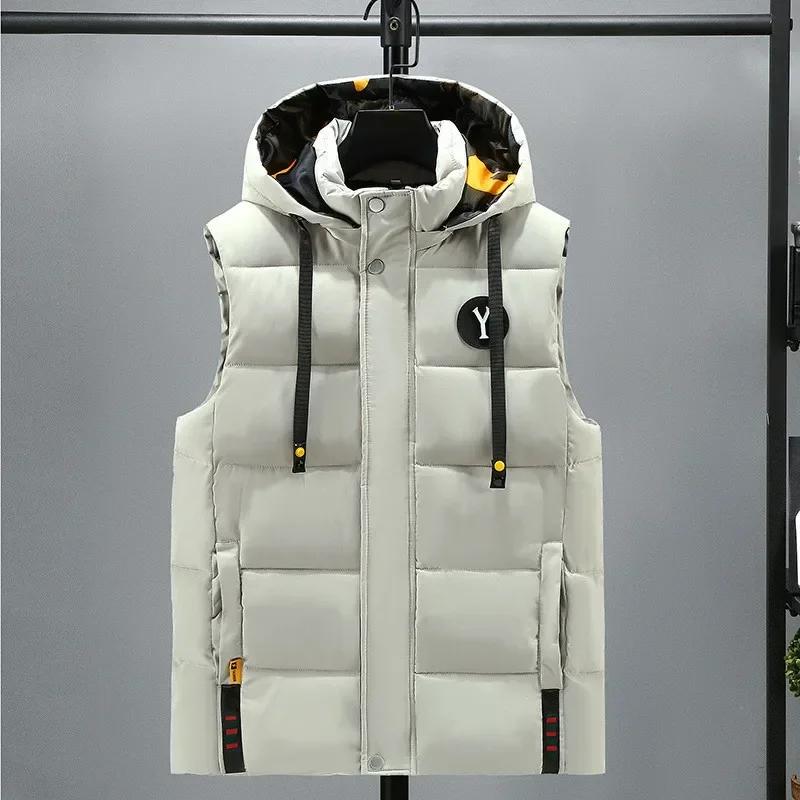 Veste sans manches coton chaude hiver avec chapeau amovible - Veste de travail homme qualité 5XL