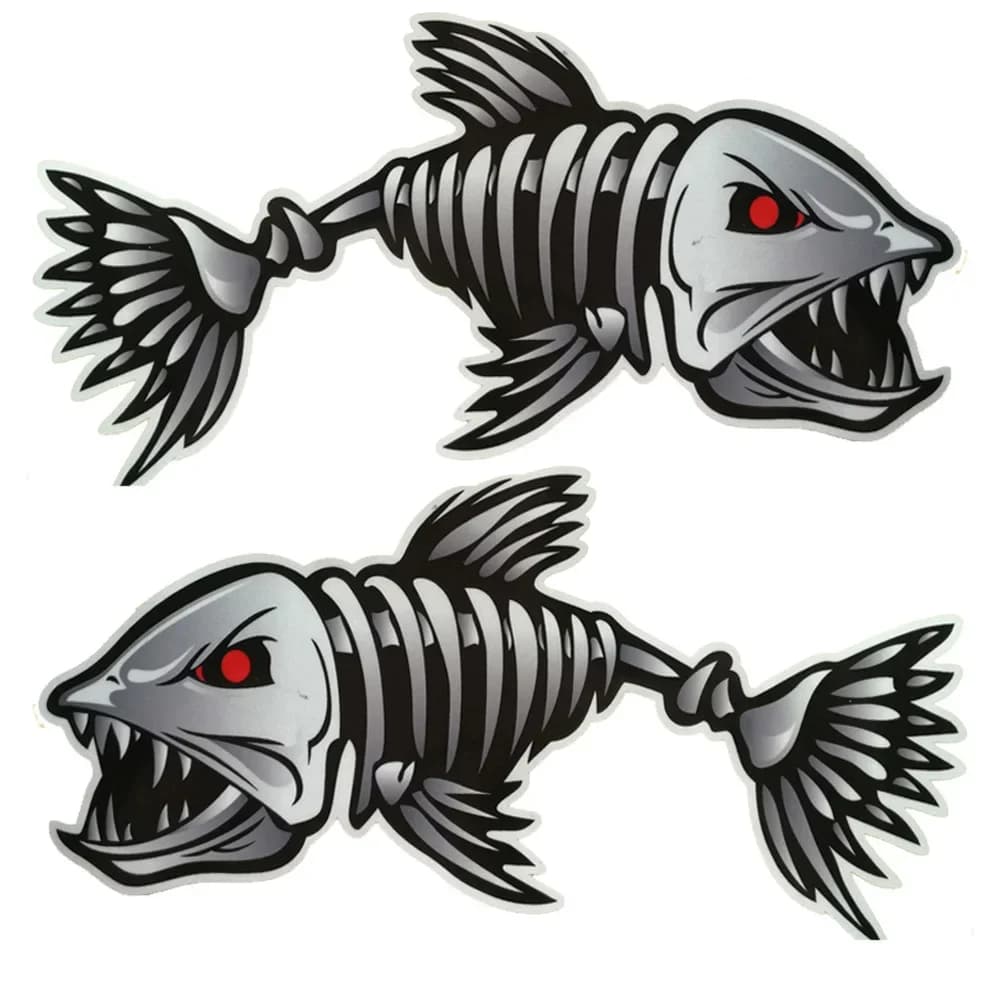Autocollants squelette de poisson pour kayak - Décalques marins waterproof pour embarcation de pêche stylée