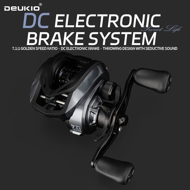 Moulinet casting électrique DC DEUKIO 6+1BB ratio 7.1:1 pour pêche carpe et mer avec freinage digital