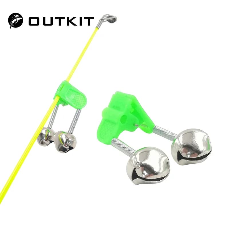 Alarme de touche pêche 5 pièces OUTKIT - Cloches ABS vertes avec pince métallique pour canne