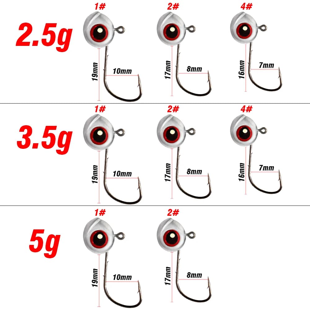 Kit hameçons Jig Head 5-15PCS 2.5g-5g pour montages Ned Rig avec leurres T-tail pêche carnassiers