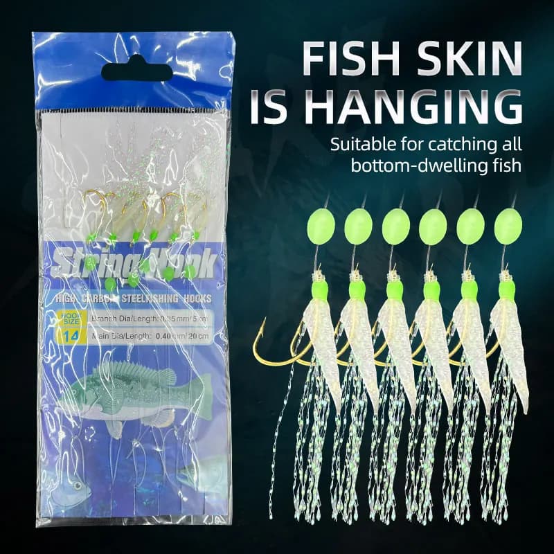Sabiki Rigs Luminous 6 Hooks - Montages Fluos pour Pêche Appât Vif, Maquereau et Mer