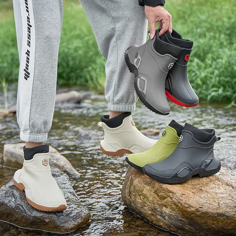 Chaussures de pluie couple courtes imperméables anti-dérapantes caoutchouc résistant 2026 - Bottes pêche