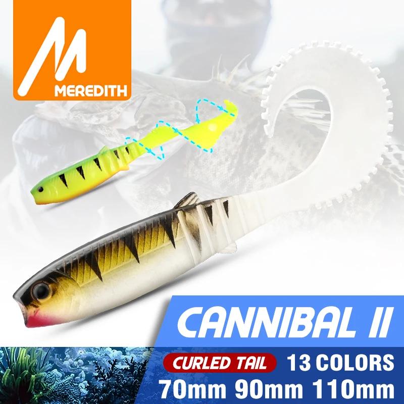 Leurre souple silicone MEREDITH Cannibal Curved Tail 70mm 90mm pour la pêche du bar et carnassiers
