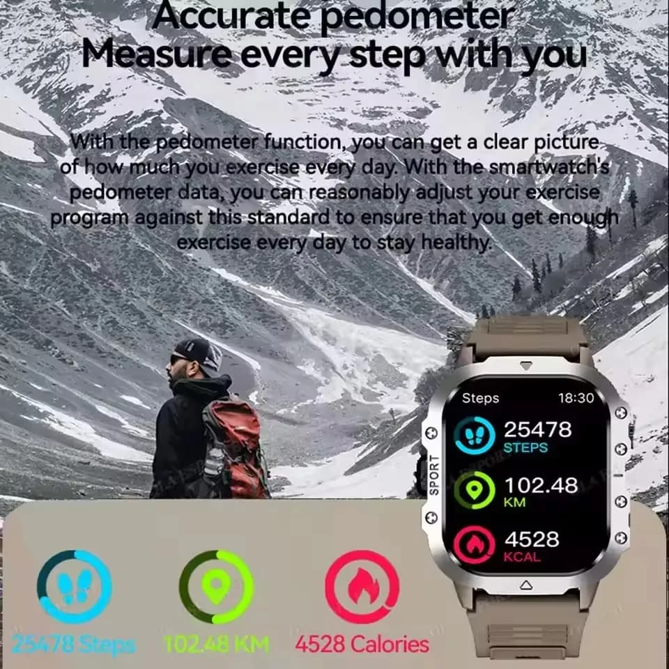 Montre militaire 2025 - GPS outdoor, suivi sport, surveillance sommeil et étanche pour hommes femmes