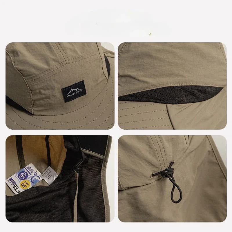 Chapeau Panama imperméable à large bord pour pêche - Visière avec rabat cou et ventilation
