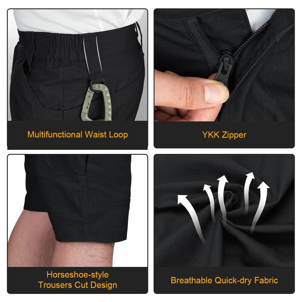 Short tactique pêche IDOGEAR homme séchage rapide multi-poches stretch randonnée vélo été
