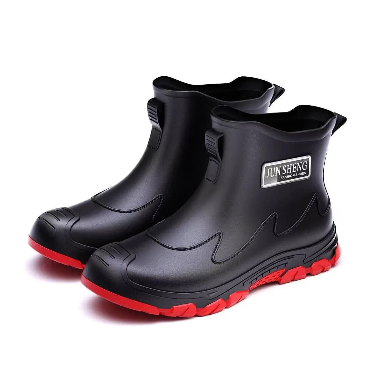Bottes de pluie courtes homme noir et rouge imperméables antidérapantes pour pêche et activités extérieures