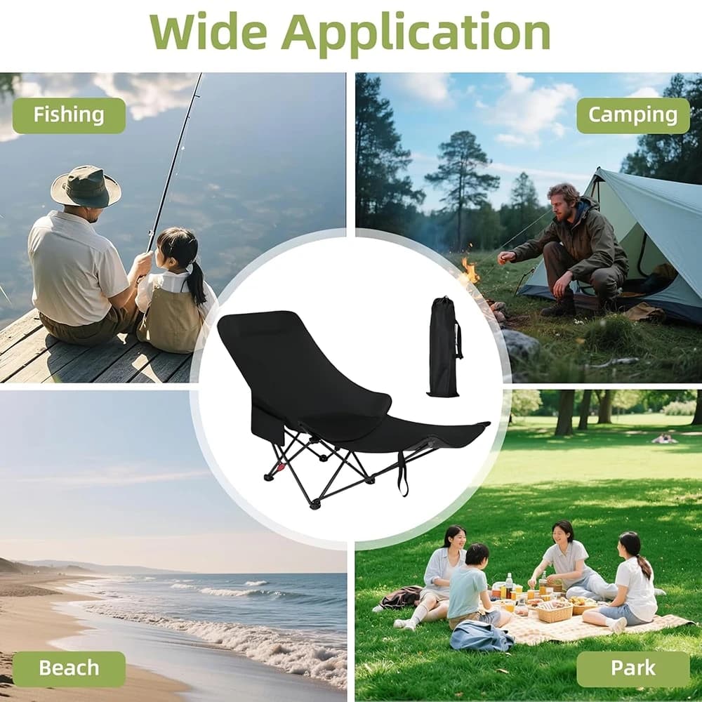 Chaise pêche camping pliante légère avec repose-tête rangement gobelet sac transport randonnée plage