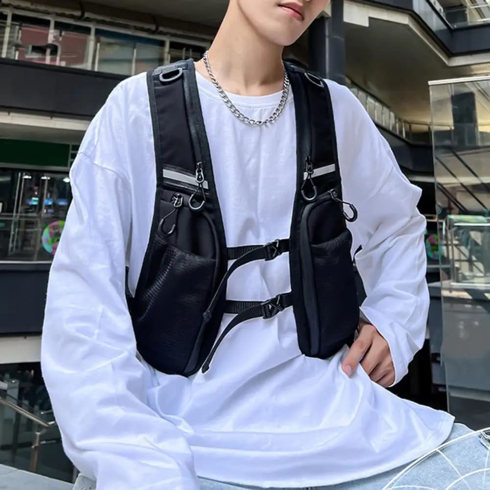 Sac de sport streetwear pour homme avec bande réfléchissante et grande capacité
