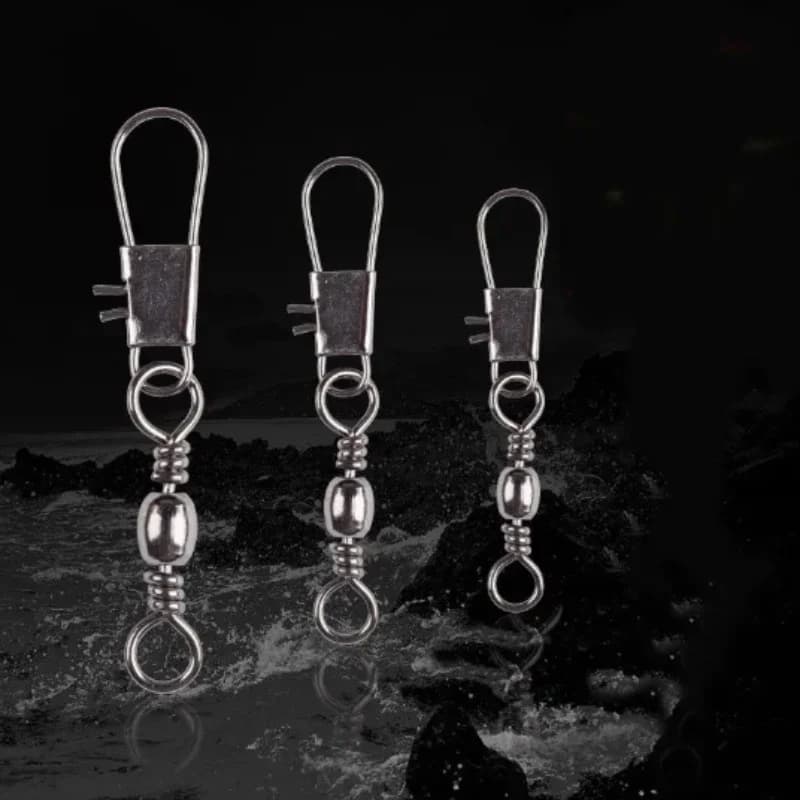 Lot de 100 émerillons à roulement à billes avec clip Fastlock pour la pêche, accessoires de pêche résistants