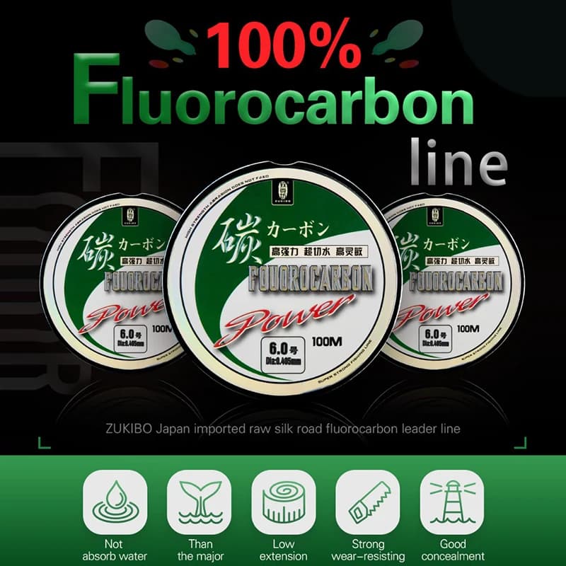 Ligne de pêche fluorocarbone 100% invisible ZUKIBO 50m, leader monofilament haute résistance pour carnassiers