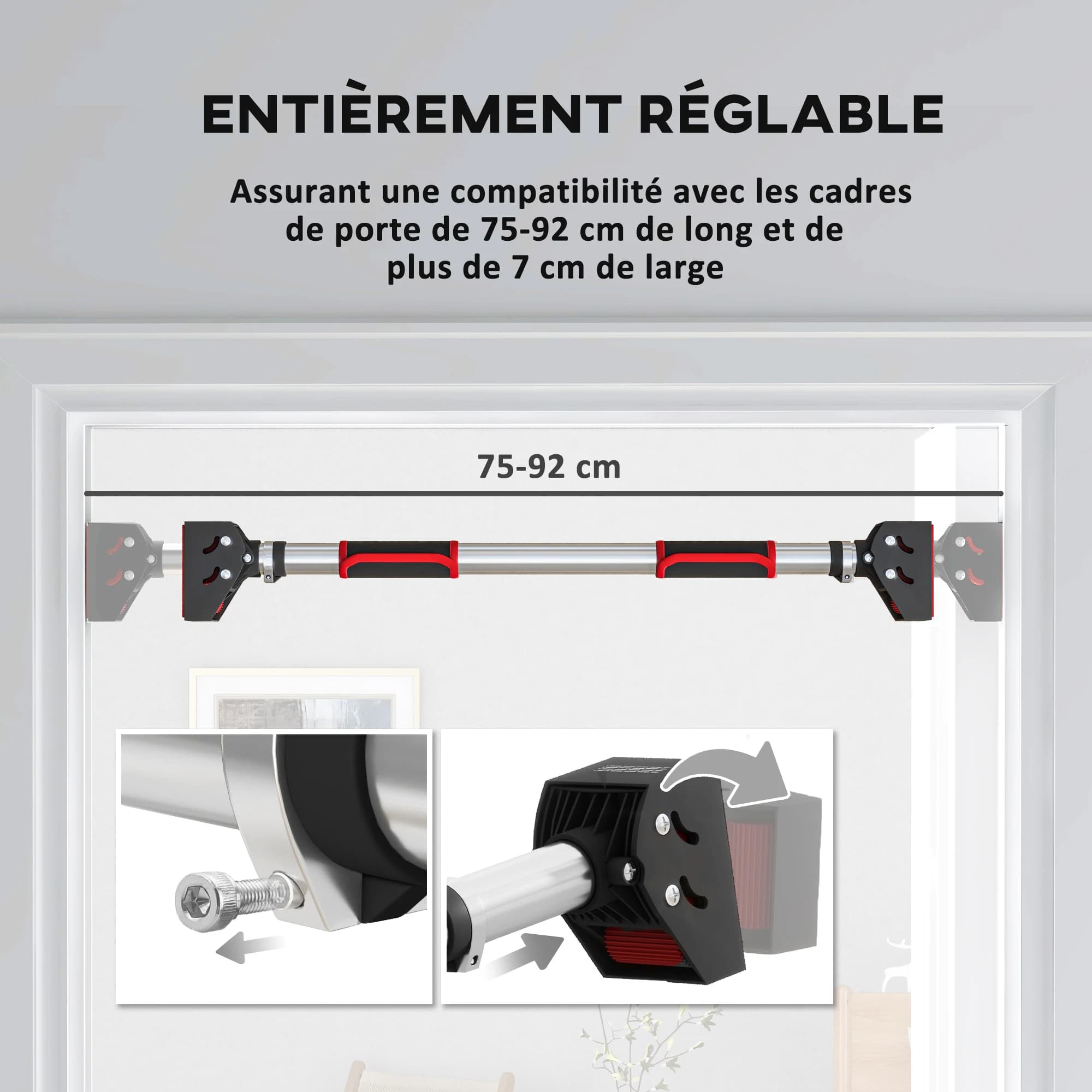 Barre de traction ajustable pour cadre de porte SPORTNOW - Installation sans vis 75-92cm - Fitness maison