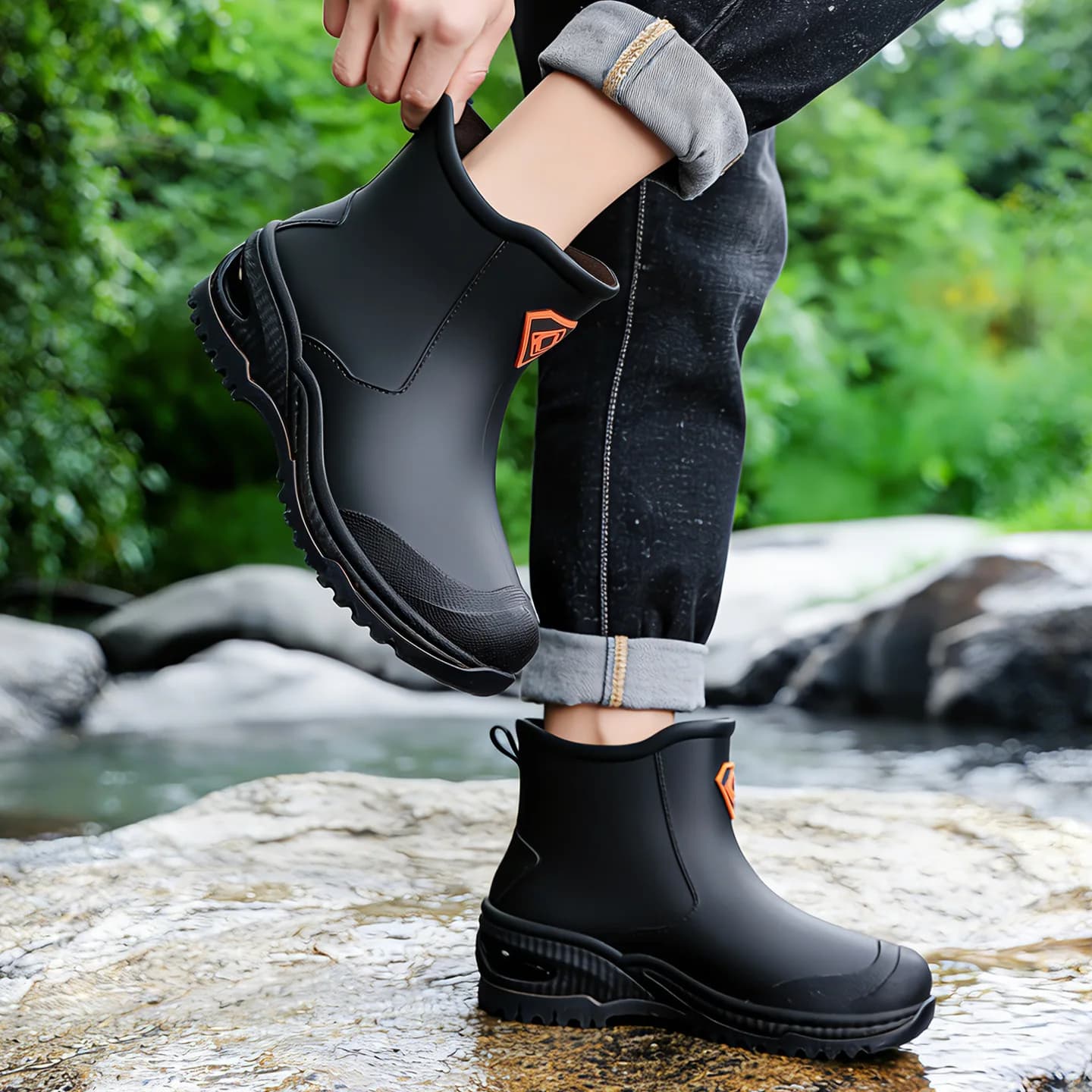 Bottes pluie homme éco-responsables militaires vertes mode qualité pêche traversée ruisseaux