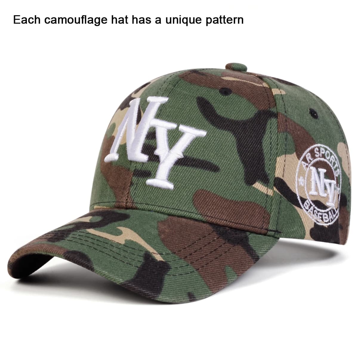 Casquette baseball camouflage NY brodée unisexe réglable printemps automne pêche outdoor