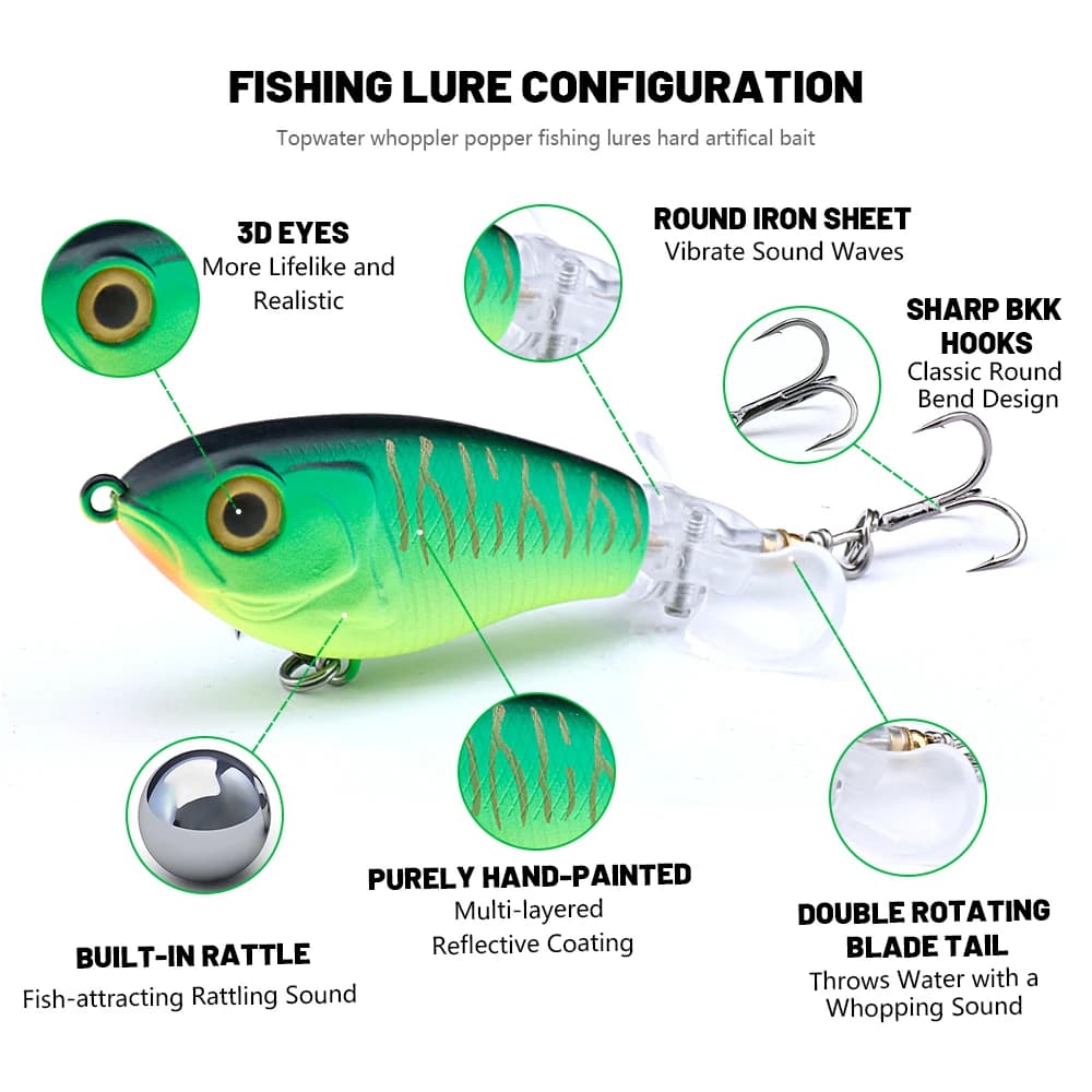 Leurre flottant TREHOOK Whopper Popper 9g 16g avec hélices - Appât de surface pour carnassiers pêche topwater