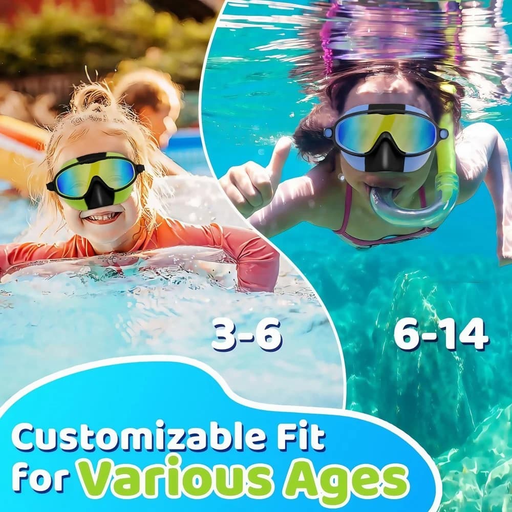 Lunettes de natation enfants 3-15 ans avec couvre-nez vision large anti-fuite UV