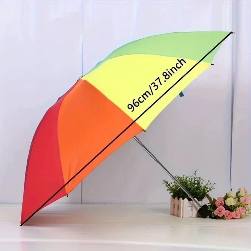 Parapluie portable 3 plis arc-en-ciel : design pliable manche court, protection style pêche pratique