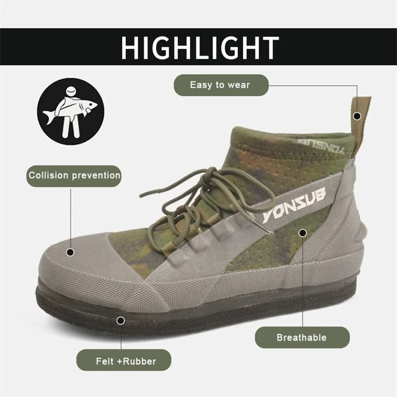 Chaussures pêche chasse Reef Rock - Bottes pêche professionnelles semelle feutre crampons - Hommes femmes