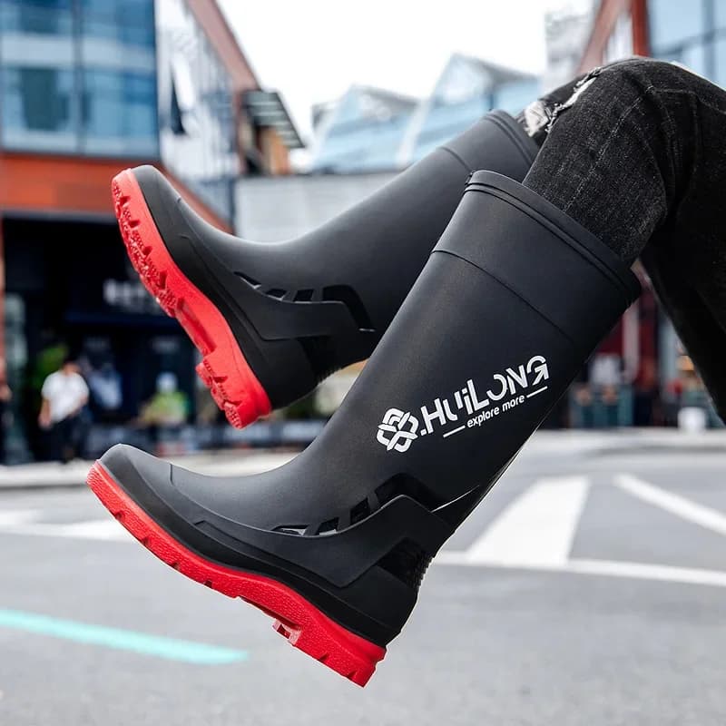 Bottes de pluie homme style allemand hautes tube coton ajouté anti-dérapant lacets pêche camping