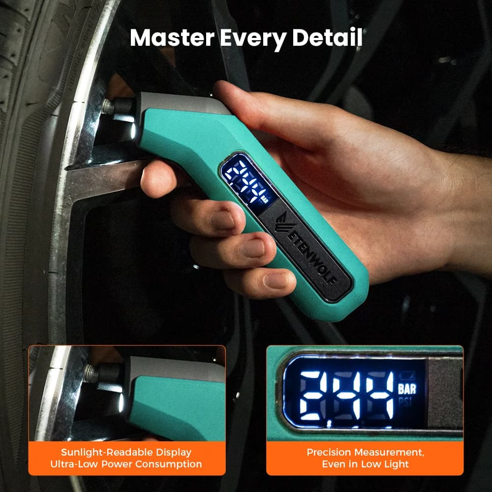 Manomètre digital ETENWOLF T300 3-200PSI certifié ANSI pour pneus voiture, vélo, équipement pêche - précis