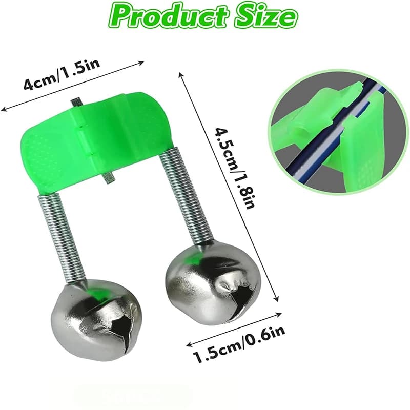 Cloches double alerte pour canne pêche mer nuit 8/20 pièces avec clips fixation sécurisée