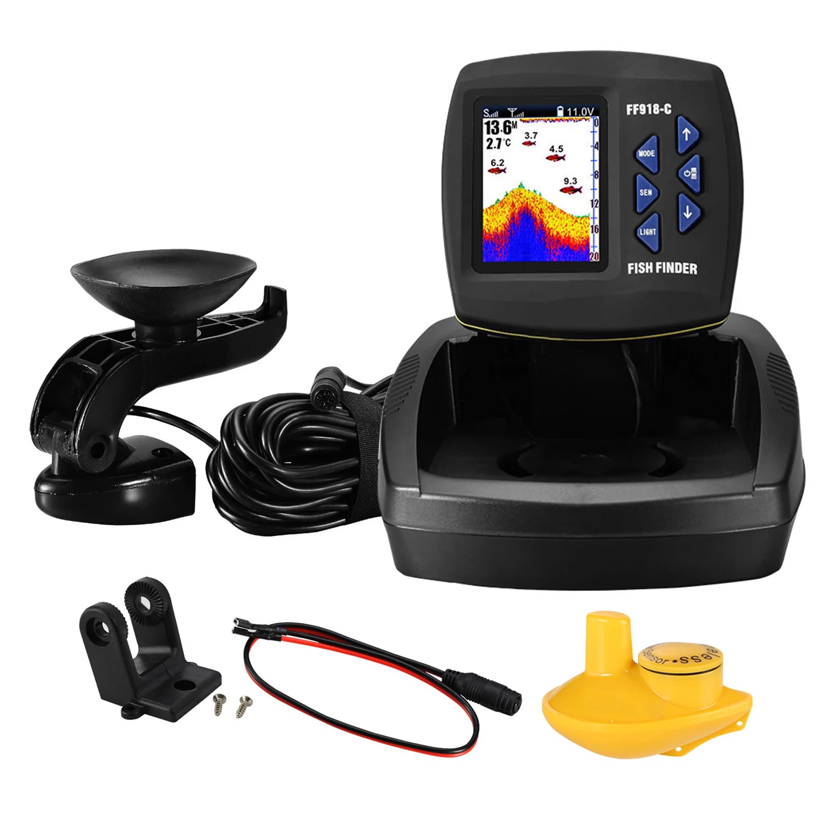 Sondeur pêche portable sans fil avec transducteur filaire pour bateau kayak détection profondeur poissons
