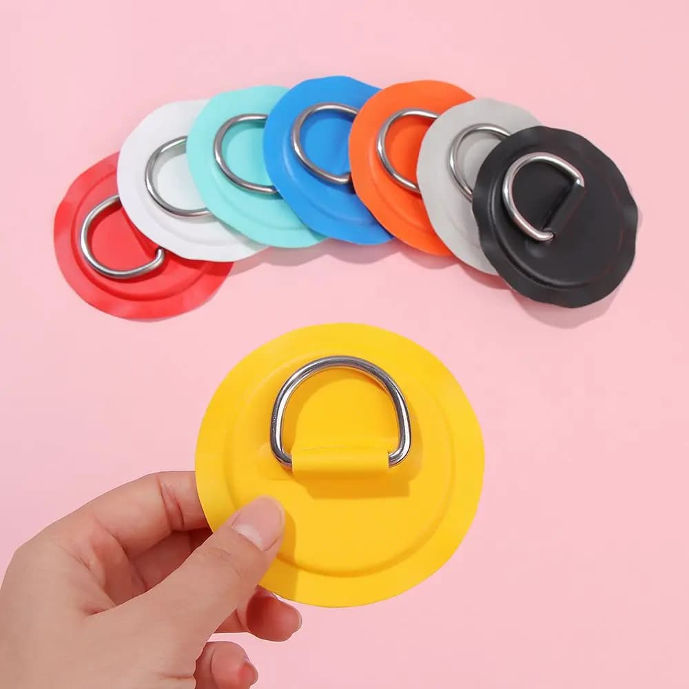 Kit réparation planche surf et SUP : 4 patches PVC, anneaux inox, corde élastique 5m pour deck rigging