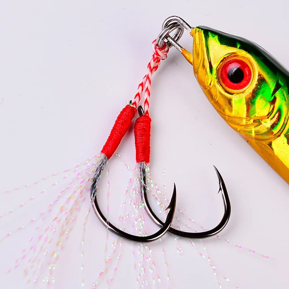 10 paires hameçons doubles jig avec plumes pour slow jigging pêche verticale mer