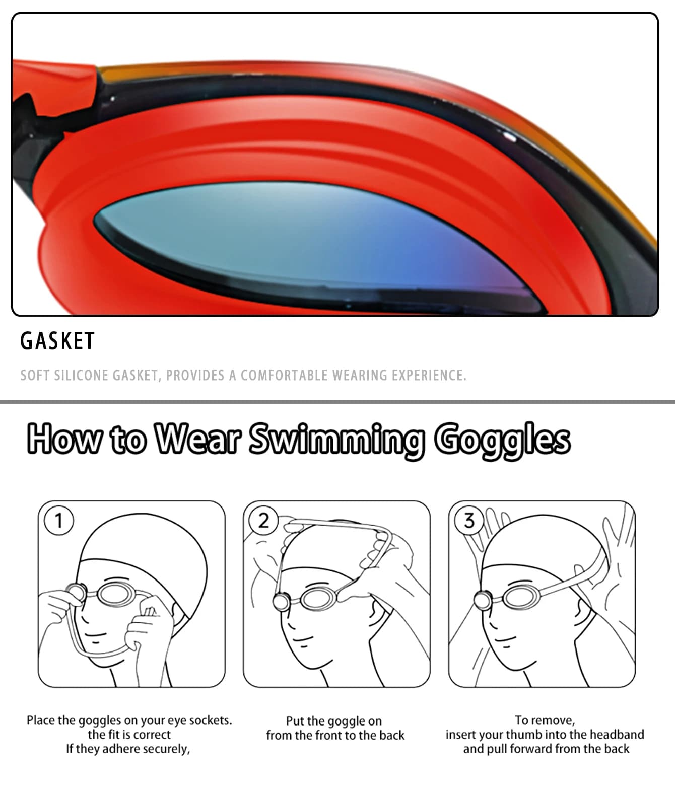 Masque de natation anti-buée vision claire étanche réglable rapide différentes couleurs verres