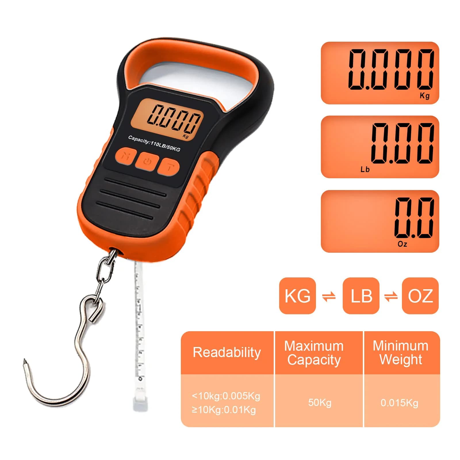 Balance numérique pêche 50kg avec pince à lèvres - Écran LCD rétroéclairé pour pesée précise poissons