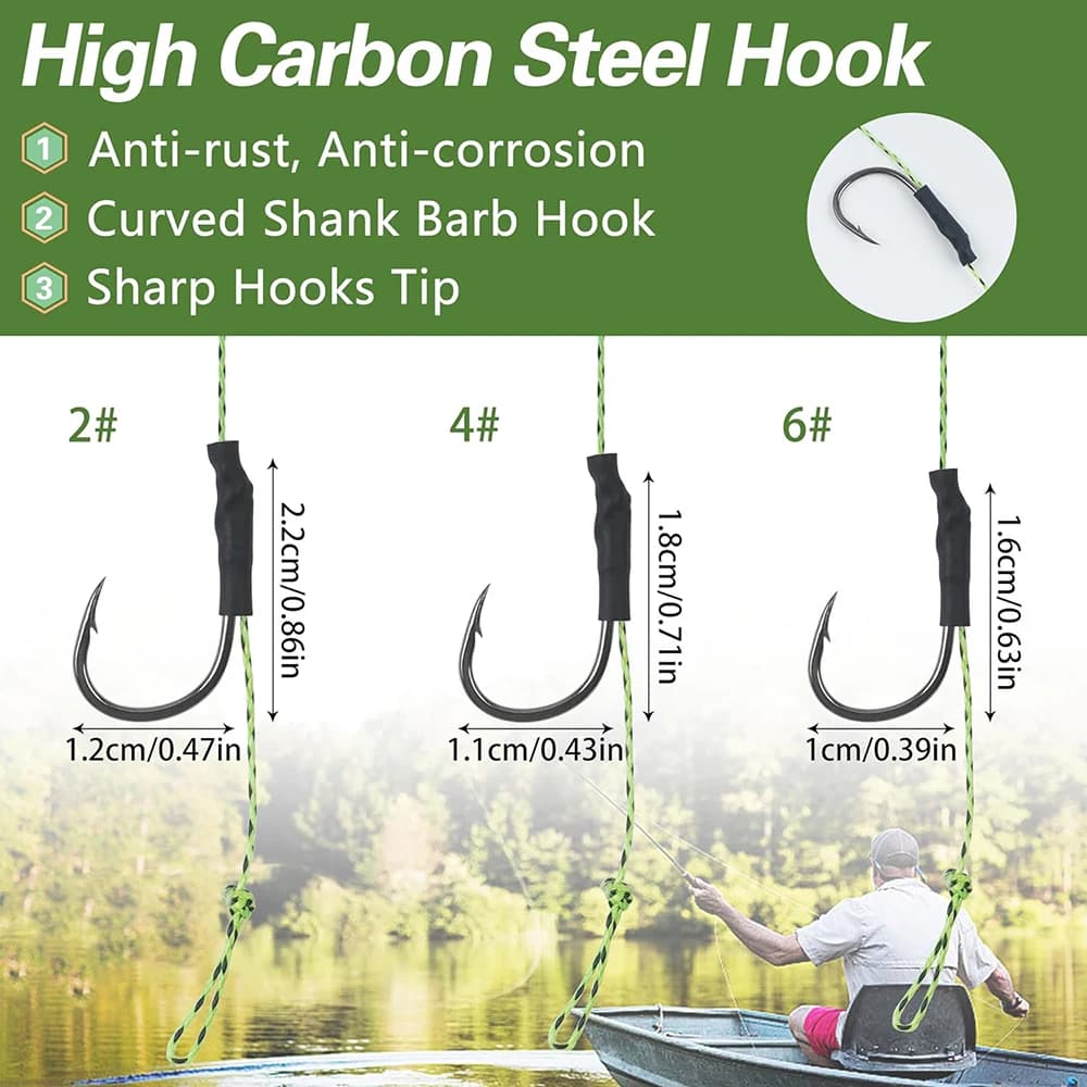 6 montages carpe pré-montés avec hameçons et lignes leaders pour boilies et appâts carp fishing