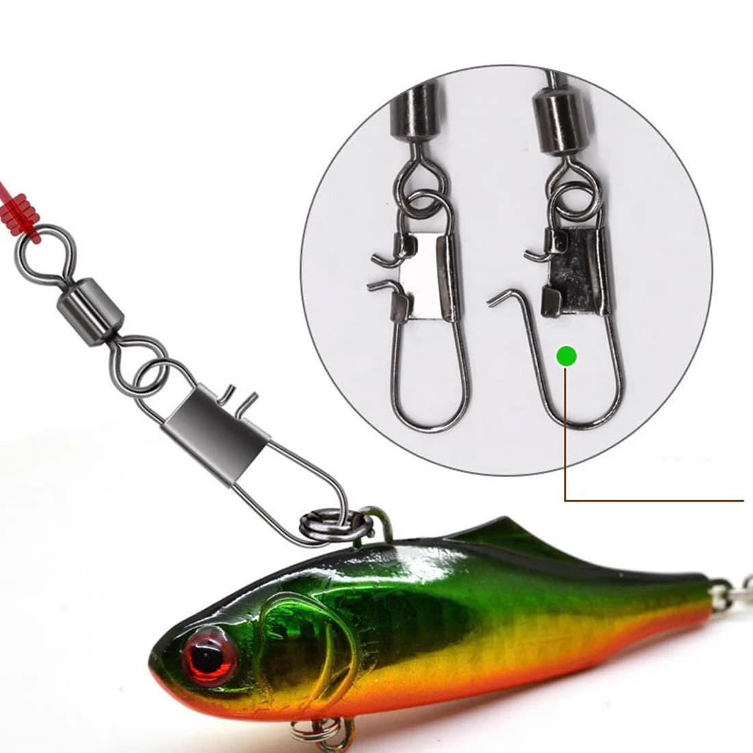 50-100 snaps interlock à émerillon roulant FishTrip - Acier inox pour pêche en mer