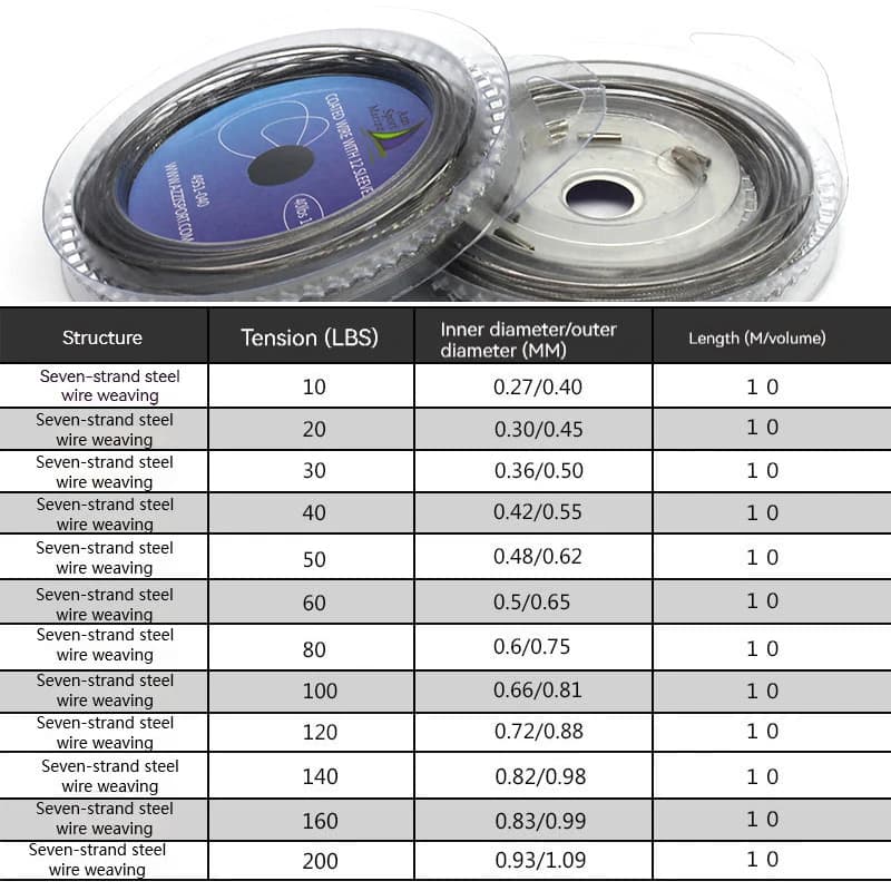 Bas de ligne acier inoxydable 10M 7 brins gainé nylon 10-200LB pour pêche mer et gros poissons