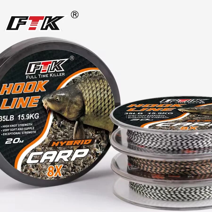 Ligne Carp Fishing FTK 20m 15/25/35LB pour hair rig - Tressée non gainée souple pour pêche carpe
