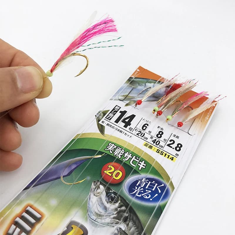 Hameçons japonais HAYABUSA 5/6 branches - Rig de pêche en bateau lumineux avec peau de poisson