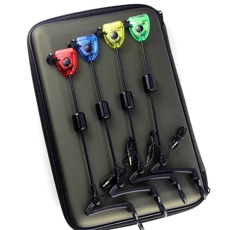 Set JSFUN 4 Indicateurs de Touche Lumineux pour Pêche Carpe - Swingers LED dans Étui Zippé