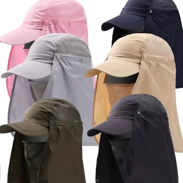 Chapeau de pêche anti-UV respirant imperméable pour homme et femme avec protection faciale intégrale