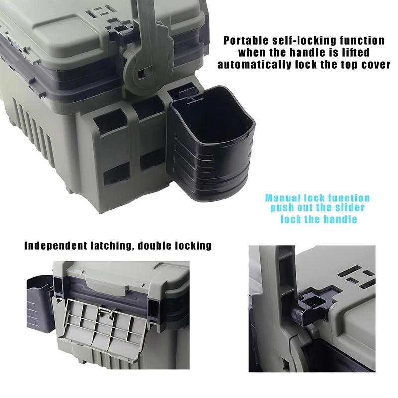Boîtier de pêche portable multifonction avec support canne et rangement accessoires
