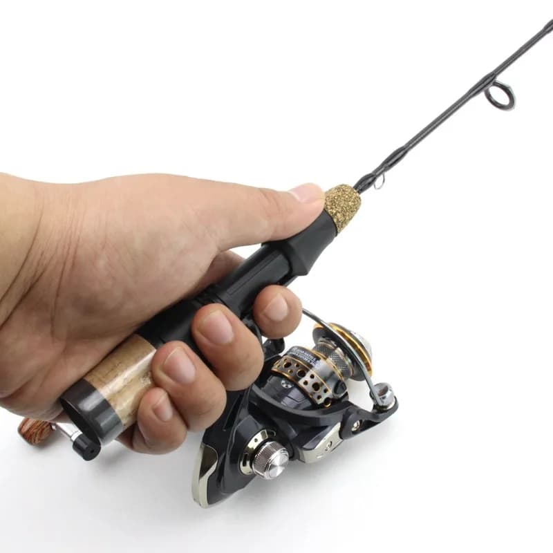 Set pêche glace hiver canne 60cm 2 pointes et moulinet combo carbone pour pêche sur glace