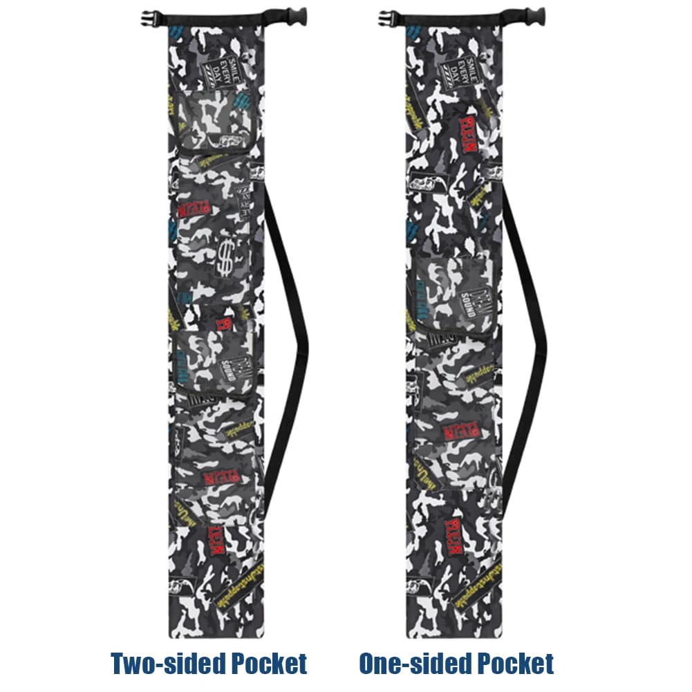 Housse canne pêche pliable toile oxford épaisse portative poche cordon rangement équipement