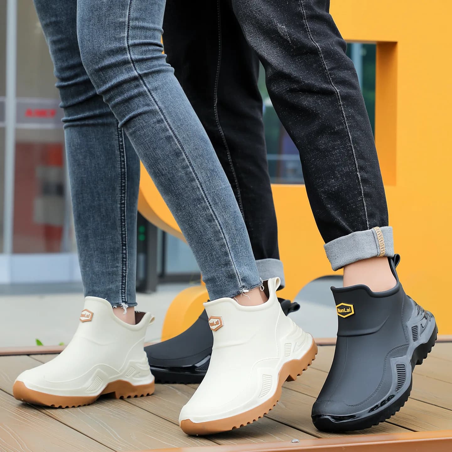 Bottes de pluie imperméables style britannique unisexes pour marche et pêche en eau peu profonde