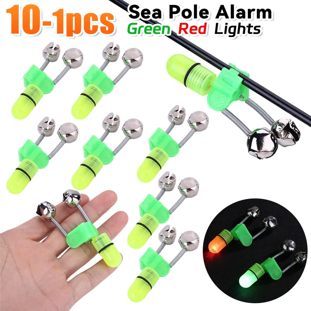 Alarme lumineuse pour pêche de nuit - Double clochette LED pour cannes mer avec clip et alerte sonore