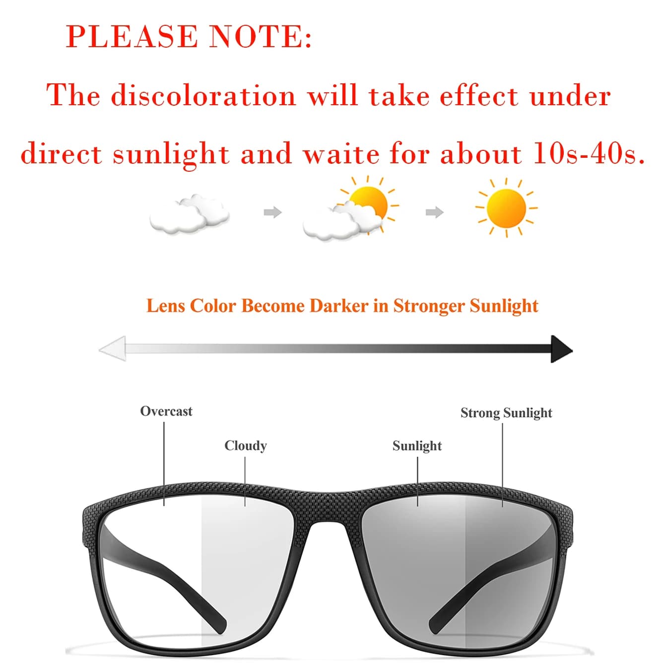 Lunettes photochromiques carrées pêche randonnée sport extérieur protection UV adaptative lumière