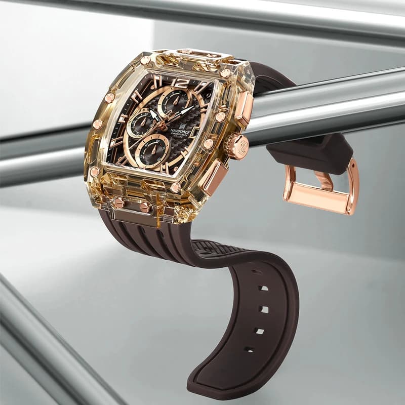 Montre homme NAVIFORCE étanche 50M - Bracelet silicone, chronographe, affichage date, sport et casual