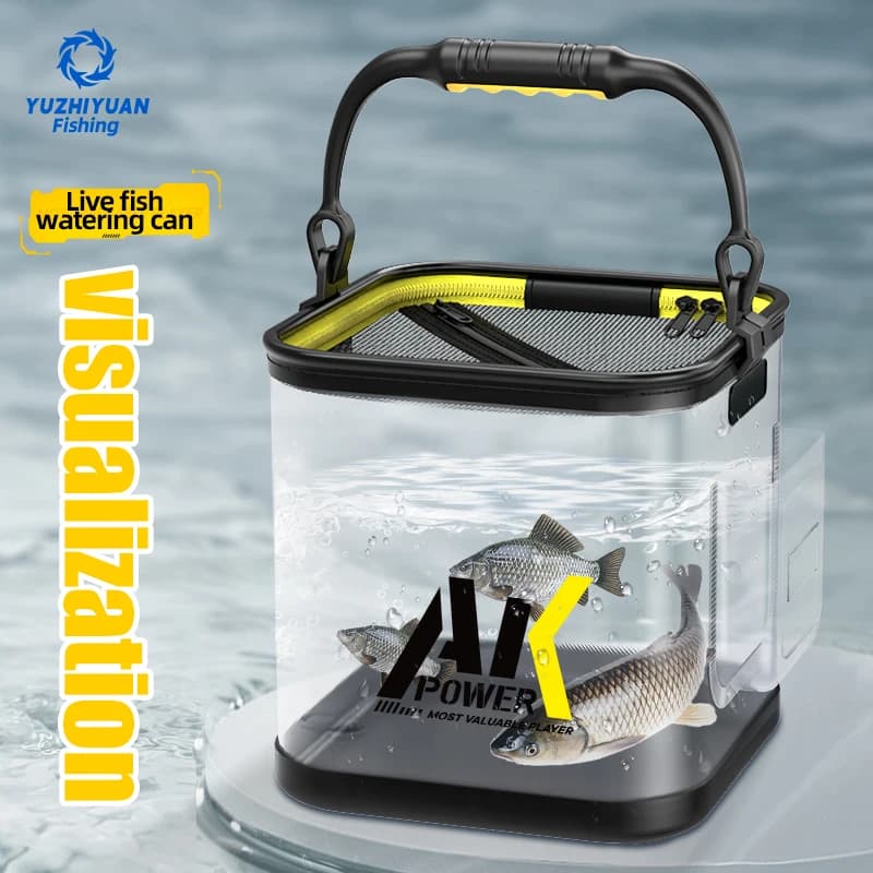 Seau à poissons transparent pliable YUZHIYUAN - Conteneur multifonction pour conservation du vif et transport